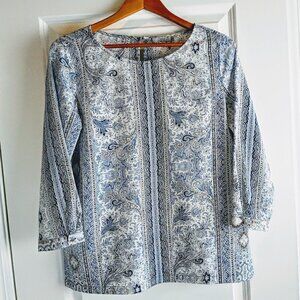 Dalia Blue Tan Paisley 3/4-Length Sleeve Blouse